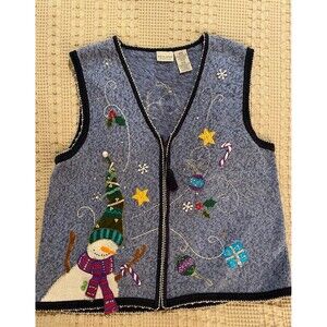 White Stag Christmas  Sweater Vest Vintage Look Size 18W - 20W Blue w/ Snowman